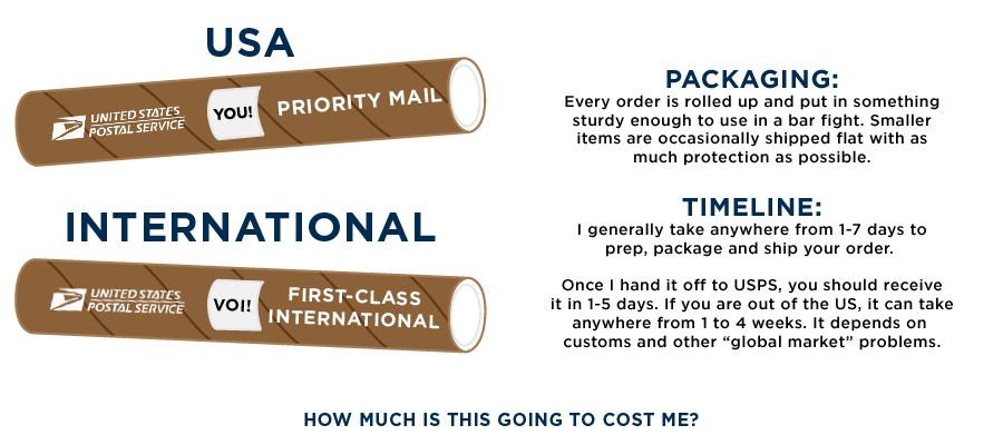 USA - Priority mail INTERNATIONAL - First Class International. Both through USPS.